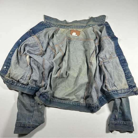 Vintage Lucky Star Denim Trucker Jacket Mens Large Distressed Grunge Rock 90s - Picture 3 of 9